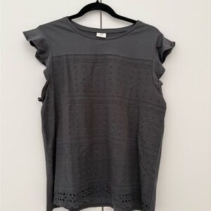 H&M Charcoal Eyelet Flutter Sleeve Blouse